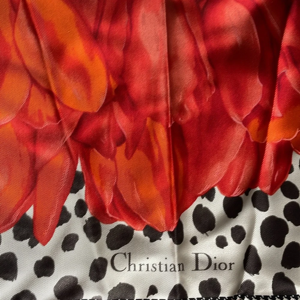 Christian Dior leopard and floral scarf 33X34 inches preowned